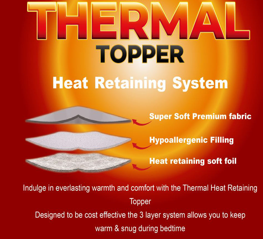 Self Heating Mattress Topper With Heat Reflecting Foil and Thermal Lining to Retain Heat