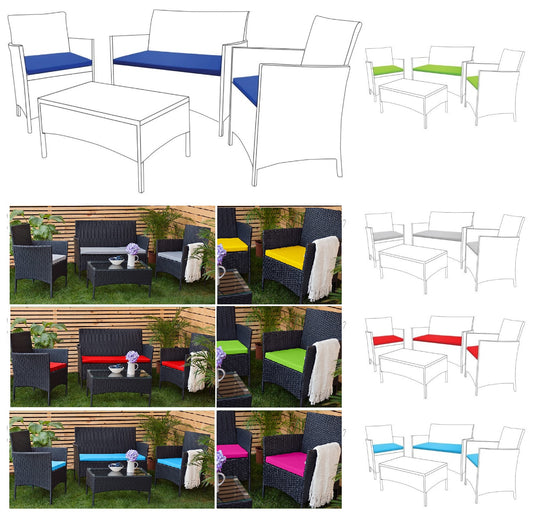 Outdoor Seat Replacement Cushion Pads For Rattan Furniture Patio Chair & Sofa Padding 3PC