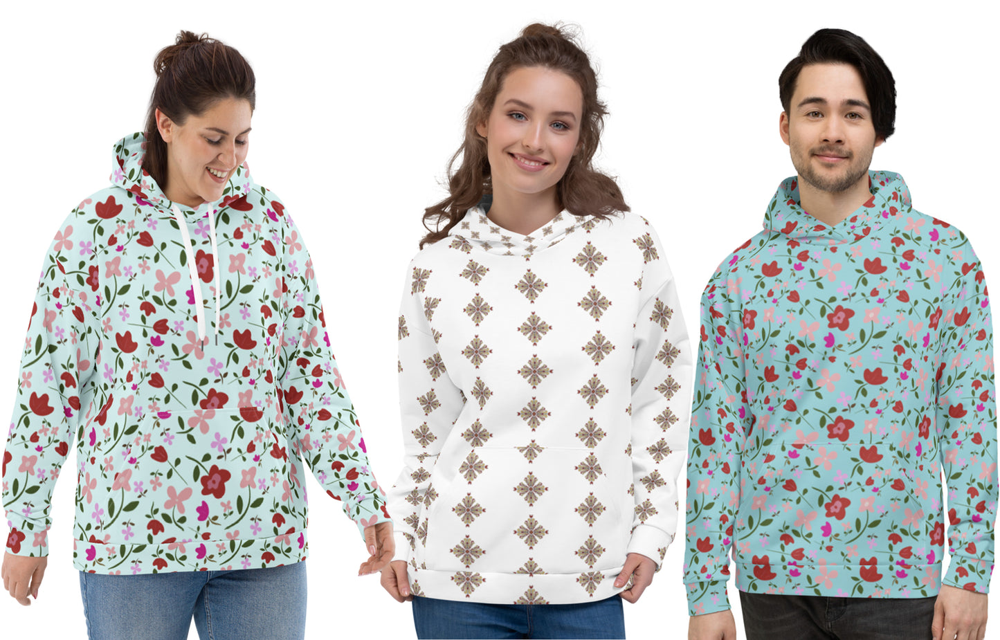 Unisex Polyester Brushed Fleece Hooded Sweatshirts Track Top - Floral Patterns by Deadly/Cute©