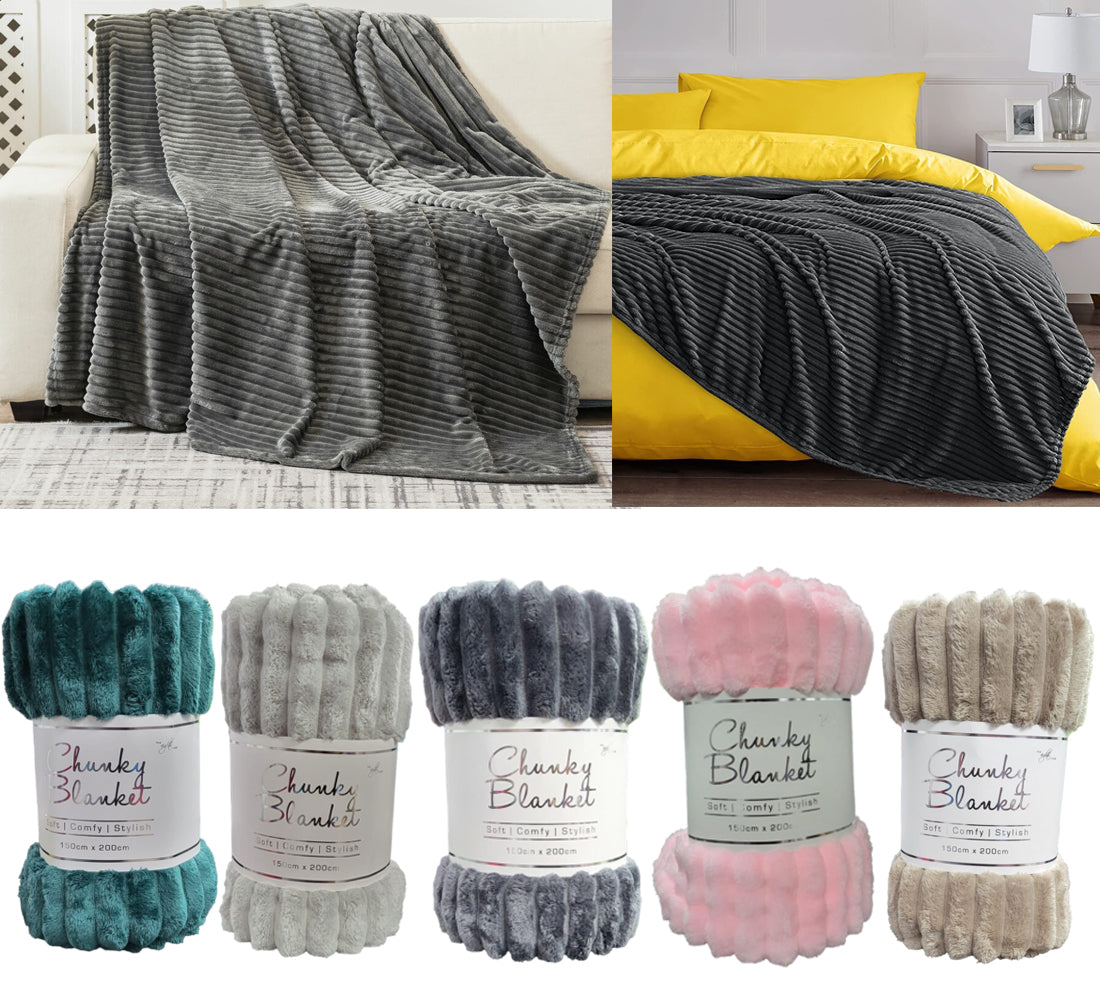 Chunky Rib Teddy Fleece Blanket Super Soft Luxurious Cozy Faux Fur Throw 150 X 200 CM