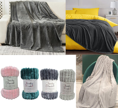 Chunky Rib Teddy Fleece Blanket Super Soft Luxurious Cozy Faux Fur Throw 150 X 200 CM