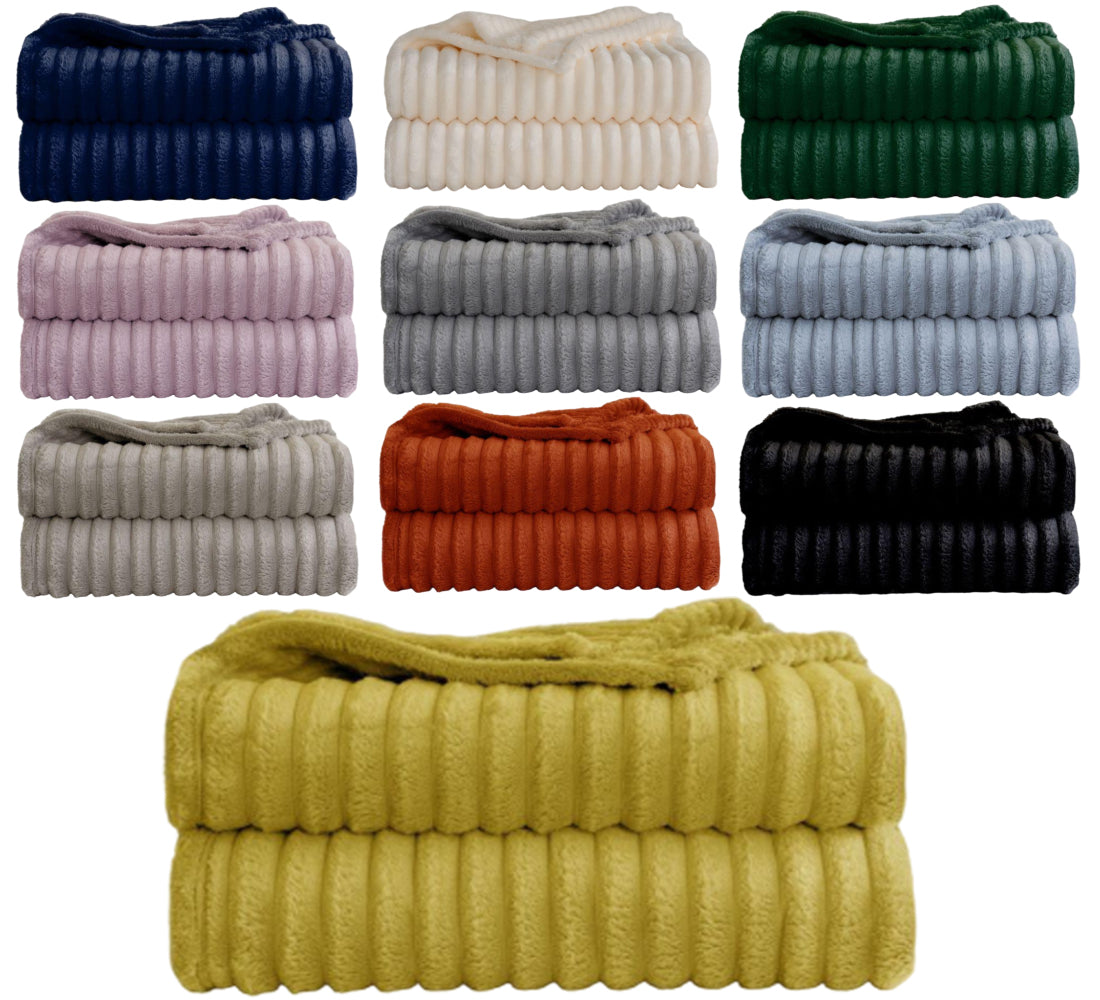 Chunky Ribbed Cord Blanket Throw Faux Fur Fleece Sofa Bed Couch Throws