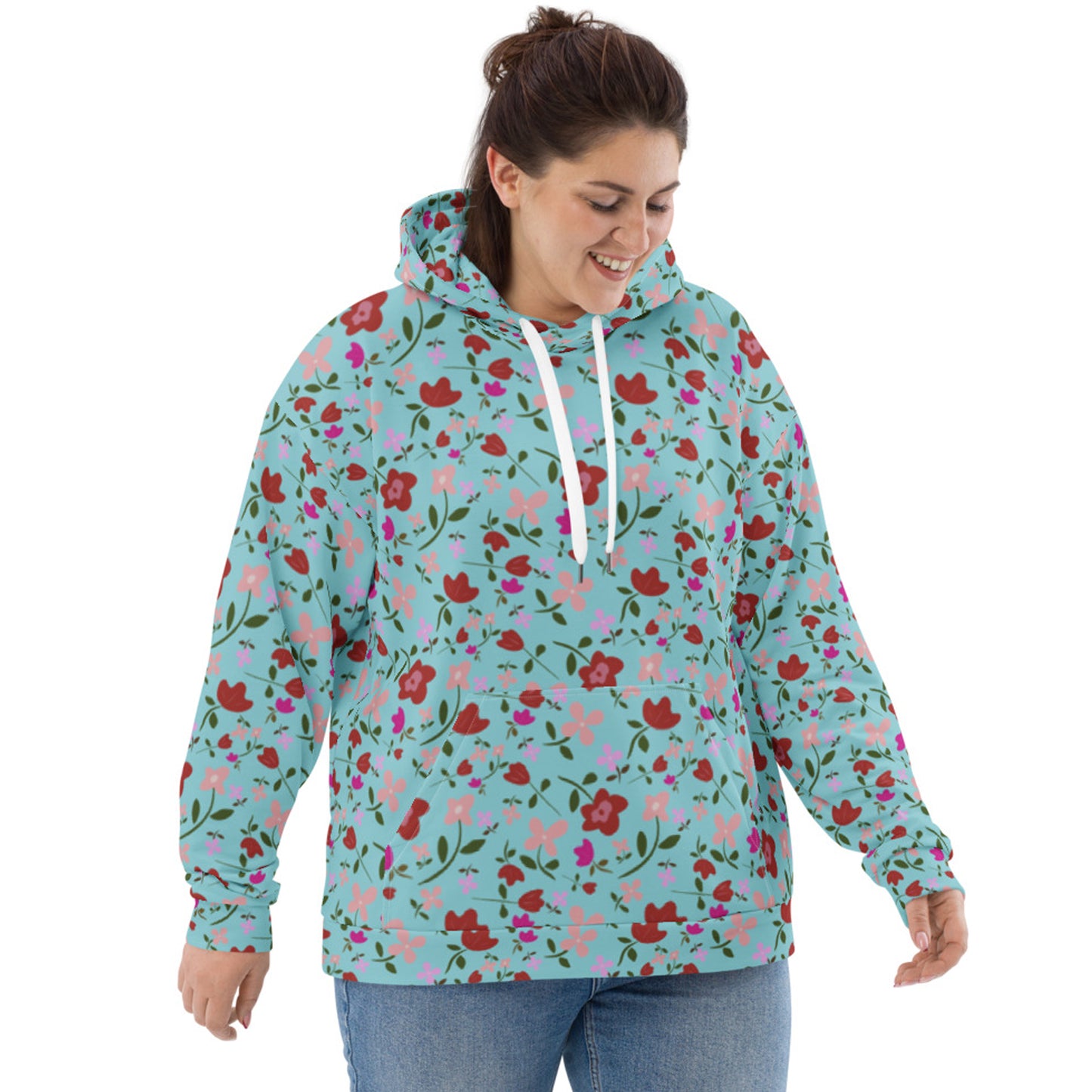 Unisex Polyester Brushed Fleece Hooded Sweatshirts Track Top - Floral Patterns by Deadly/Cute©