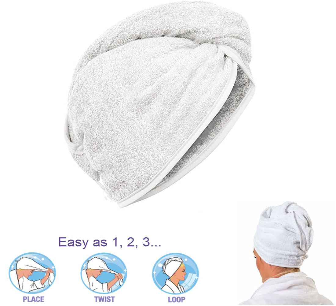 100% Pure Cotton Soft Headwrap Towel Turban Quick Hair Dry 500GSM With Button