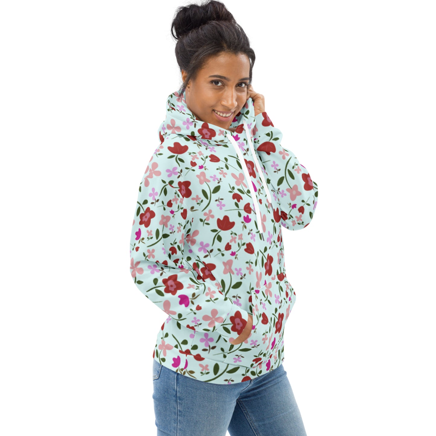 Unisex Polyester Brushed Fleece Hooded Sweatshirts Track Top - Floral Patterns by Deadly/Cute©