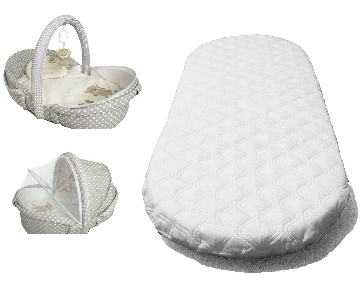 Moses Basket Baby Crib Mattress Quilted 65-70 CM to 26-30 CM (L) 4 CM Depth (W)